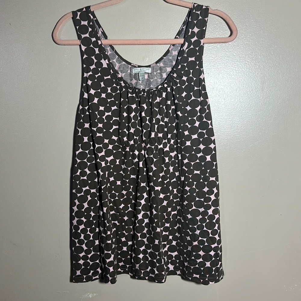 Garnet Hill Green Cotton Polka Dot Tank Top |‎ Medium